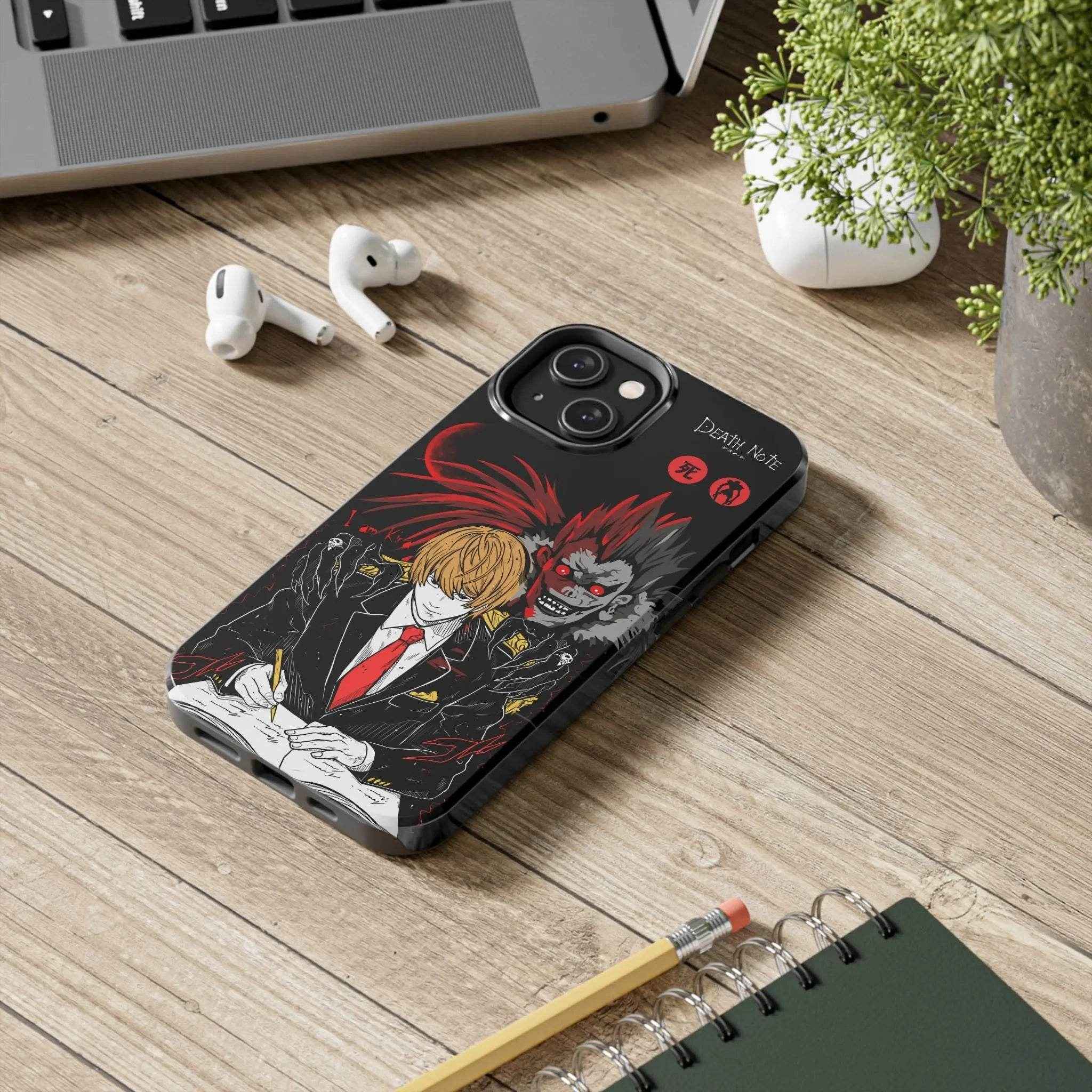Anime-Inspired Tough Phone Case, Anime, Kira Ryuk Design, Durable Mobile Protection - SUBARASHE